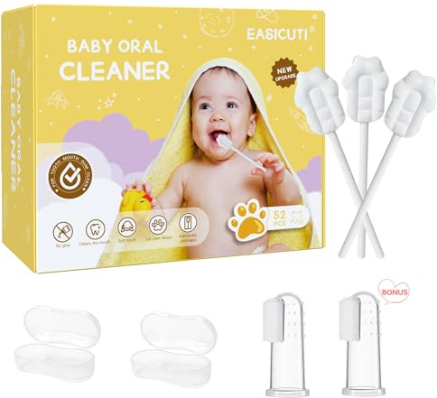 EASICUTI Upgrade Baby Tongue Cleaner, 52PCS Newborn Infant Toothbrush, 2 Finger Toothbrush & Gum Cleaner Stick Dental Care for 0-36M+