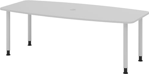 bümö Konferenztisch oval 220x103 cm großer Besprechungstisch in grau, Besprechungstisch mit Gestell in Silber, Meetingtisch für 8 Personen, XL-Tisch für Besprechungsraum & Meeting