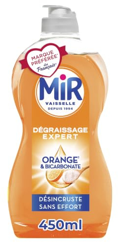 Mir Vaisselle - Bicarbonato y naranja - Desengrasante experto - Frío eficaz - Bicarbonato de sodio - Sin conservantes - Fragancia sin alérgenos - Marca favorita de los franceses - Botella de 450 ml