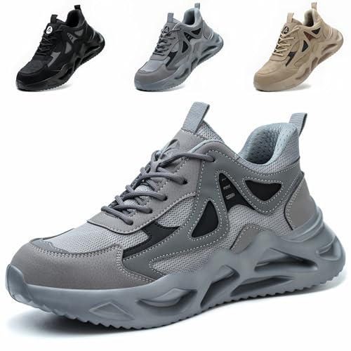 Scarpe Antinfortunistiche Uomo Donna Scarpe da Lavoro con Punta in Acciaio Leggere Scarpe Sicurezza Traspiranti Scarpe da Cantiere, Grigio, EU 39