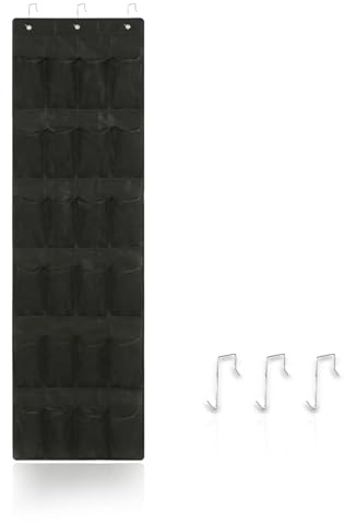 LMSAWK Zapatero Puerta Colgante, Estante para Sombreros de béisbol con 24 Bolsillos, Bolsillos Zapatero Suspendido, para Bolsos, Gorras y Sombreros, con 3 Ganchos Metálicos, Negro