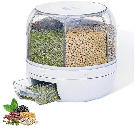 Distributeur Alimentaire Cuisine Avec 6 Divisions, Rotation à 360° ， Distributeur Aliment Sec Obtenez Des CéRéAles En Un Clic ， Distributeur De CéRéAles Convient Pour DéBarras (Capacité 10kg)