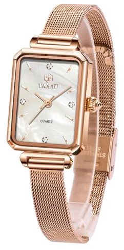 Taxau Damenuhr Wasserdicht Quarz Damen Uhr Damenuhr Rosegold Diamant Uhr Damen Exquisit Opulent Rostfreier Stahl Damen Uhren Damen Armbanduhr Weißes Zifferblatt Einstellbar Women Watches