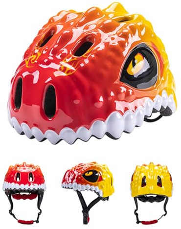 Casco da bicicletta regolabile, casco sportivo leggero e traspirante, casco da ciclismo con design dinosauro carino per bicicletta, skateboard, scooter, pattinaggio