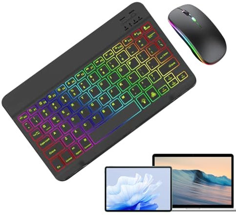 Slim Wireless Keyboard mous - 7 Colors Backlit Typing Combo, Lightweight and Portable Design | Compact Keyboards with mous Ideal School Setup, Office Desk Work, gamings Configuration, Business Use