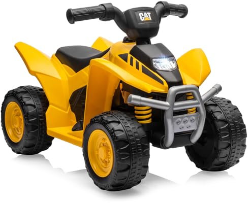 COSTWAY 6V Kids Ride on ATV, CAT Licensed Electric Quad Bike with Horn, LED Headlight, 4 Wheels Battery Powered Toy Car for Boys Girls 18-36 Months Old