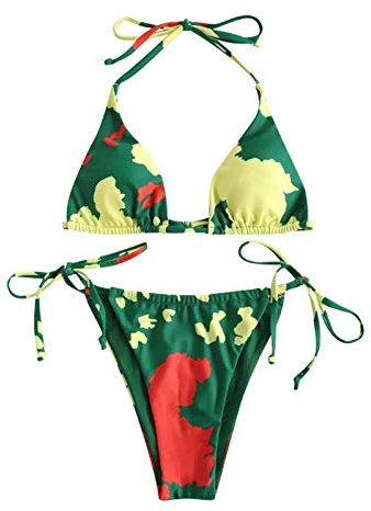 Generisch Montre-bracelet numérique pour seniors bikini femmes vache divisée deux ensembles ensemble maillots de bain fitness débardeurs hommes, vert, M