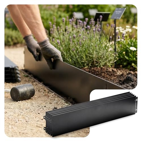 VOUNOT® Bordura per Aiuola in Metallo 20M, Bordo Giardino Resistente e Flessibile per Prati, Aiuole e Vialetti, 100x18cm (Lunghezza x Altezza) Spessore 0,7mm, Set da 20 Pezzi, Nero