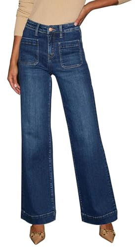 KUNMI Women's Wide Leg Jeans High Waisted Straight Leg Stretchy Denim Pants with Pockets