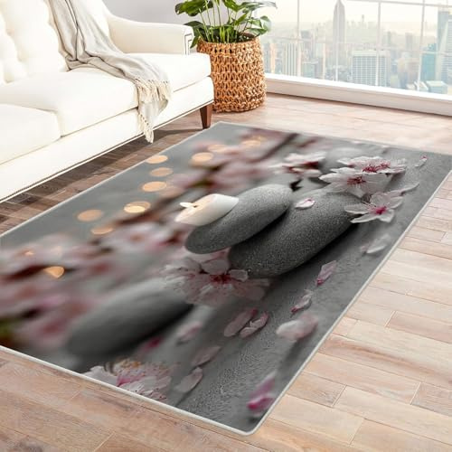 CUDAOO Bedruckter Innen-/Außenteppich Steinblume Teppich Wohnzimmer Schlafzimmer(Grau)-60x90cm