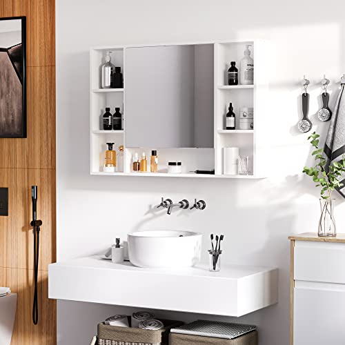 kleankin Armario de Baño con Espejo Armario de Pared 100x15x70 cm Blanco