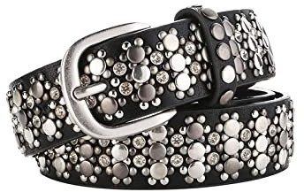 OBASDFD Cinturón De Cuero Moda For Hombres Y Mujeres, Jeans Con Remaches Diamantes Imitación, Diseño Punk Rock