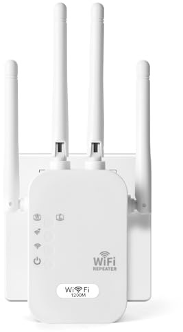 AOOSU WiFi Repeater 1200Mbps with 4 High-Gain Antennas, White WiFi Extender Booster Supporting Repeater/AP Dual Modes, Built-in Ethernet Port for Seamless Connection of All WiFi Devices