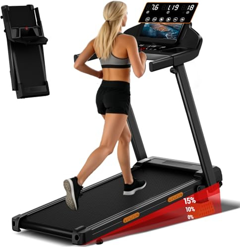 UMAY Tapis de Course Pliable 14KM/H | Tapis Roulant Electrique Pliable 3.0HP/2200W avec,APP,Tapis de Marche Silencieux avec 12 Programmes