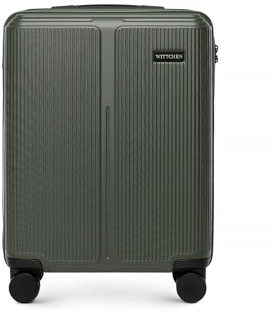 WITTCHEN Stripes Line | Kabinväska 55 × 39 × 20 cm (M) | Hård skal ABS Kabinbagage 36 l, 4 hjul 360° & kombinationslås | Handbagage för SAS/Ryanair/Norwegian | Färg: Khaki