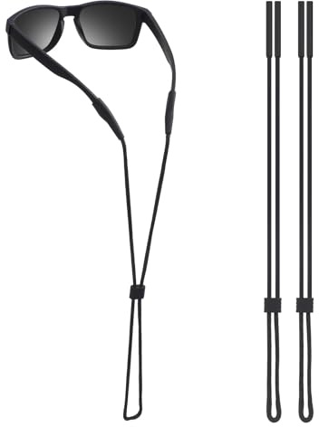CEYOME Adjustable Glasses Strap 2 Pack, Non-Slip Glasses Chain with Silicone Ends, Lightweight Nylon Eyewear Retainer for Daily Wear, Reading, Commuting, Walking & Light Sports, Black