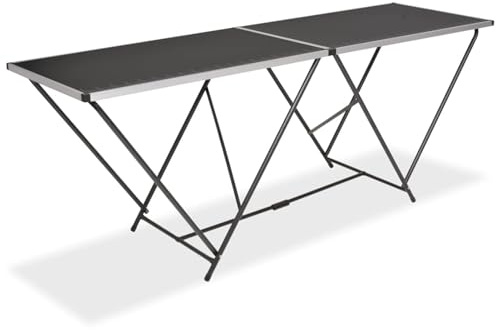 Gecheer Folding Pasting Table with Ruler - Aluminium Frame, Black MDF Top, 200 x 60 x 78 cm, Ideal for Home Decorating and Craft Projects Model142920