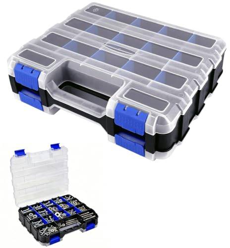 Caja de ordenación de tornillos de doble cara, caja de almacenamiento de tornillos, caja de 34 compartimentos para piezas pequeñas, caja de ordenación de tornillos y organizador de herramientas para