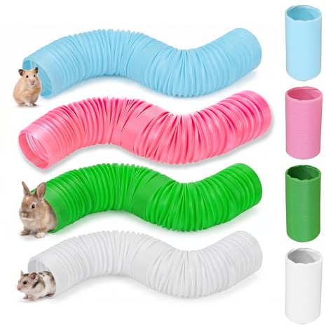 4 Packs Hamster Fun Tunnels, Pet Mouse Adjustable Plastic Tube Collapsible Plastic Tunnel Tube Pet Hideaway Training Hideout Pets for Guinea Pigs Chinchillas Rats Ferrets Dwarf Rabbits