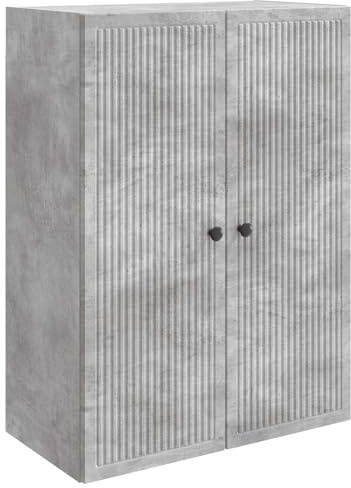 Foknhdi Armadio da parete grigio cemento, 66 x 34,5 x 90 cm, armadio sospeso in legno, armadio da parete con 2 ante e 2 ripiani, armadio medico vintage per soggiorno, corridoio e cucina