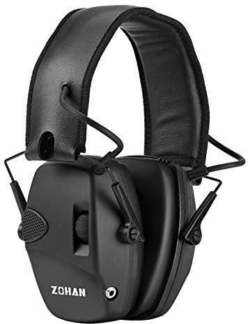 ZOHAN 054 Casque Anti Bruit de Tir Electronique Coussinets d'oreille Remplaçable, SNR 27dB, NRR 22dB, Réducteur de Bruit Reglable, Protection Auditive de Chasse Amplificateur Sonore, Noir
