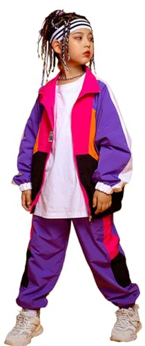 LOLANTA Conjunto de chaqueta de color para niños y niñas, ropa de baile hip hop, Púrpura, 8-10