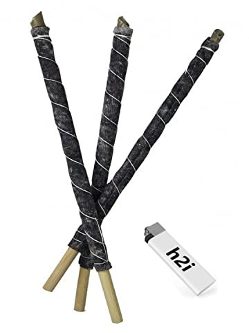 h2i - Torches de cire - Torches de jardin d'extérieur en toile cirée reliée avec manche en bois - Longueur avec poignée : env. 75 cm - Durée de combustion : env. 60 min + autocollant h2i (25 pièces)