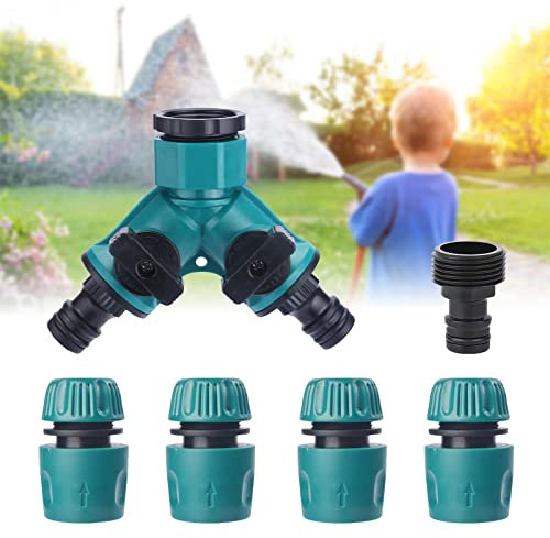 2 Way Garden Tap Connector Y Valve Hose Splitter Hose Pipe Connector with Quick End Connector for Indoor Outdoor Tap and Garden Hoses