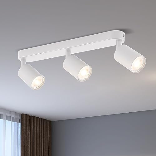 ANWIO Deckenstrahler 3 Flammig Weiß LED Deckenleuchte Spot Schwenkbar, GU10 Deckenlampe Strahler 3 Flammig, Modern Wandleuchte Deckenspot für Küche, Wohnzimmer (ohne Glühbirnen) EUS-EA190811-10-03RW
