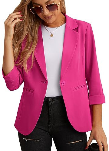 GRECERELLE - Blazer elegante para mujer, con mangas de 3/4, para trabajo, casual, oficina, chaqueta y cárdigan con bolsillos y botón para señoras, Rosa Accesso, 50