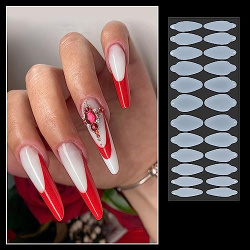 JOOTOO Press on Nails,24Pcs Nail Forms Mould Sticker Silicone French Manicure Stickers for Nail Mold Gel Extension Building Nail Forms Mould