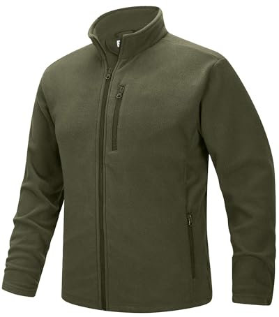 33,000ft Herren Fleecejacke Stehkragen Warm Jacke Männer Leichte Strickjacke Übergangsjacke Outdoor Sweatjacke für Wandern Laufen Freizeit Olivgrün XL
