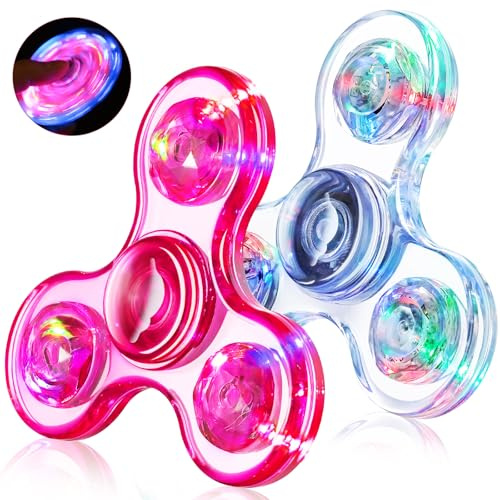 Gigilli Fidget Spinners Set de 2 pièces, Enfants et Adultes LED Lumineux Fidget Jouet, Cristal Main Spinner Lumineux Fidget Jouet, 4-8 - 12 Ans Anniversaire Prix de Classe, Rose et Blanc
