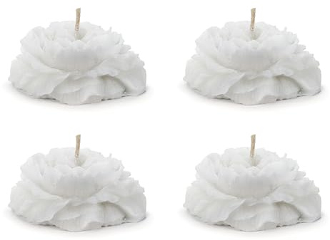 Schwimmkerzen Pfingstrose Wachs 4x8cm 4 Stück - schwimmende Kerzen in Blumen Form - Tischdeko Wachskerzen für Hochzeit & Verlobung - Hochzeitsdeko Partydeko Dekokerzen Weiß