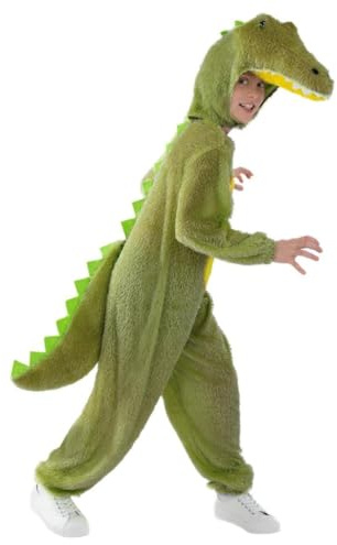 Smiffys Krokodilkostym för barn, djuroverall med huva, barn unisex maskeraddräkt, mjuk krokodilkostym för pojkar och flickor, halloweenklädsel, World Book Day, kostymfester