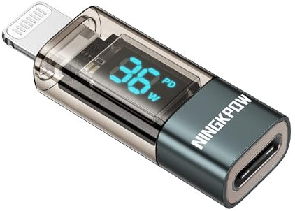 NINGKPOW USB C auf Lightning Adapter 36W Mit LED Display PD Schnellladung für iPhone 14 13 12 11 Pro Max, Pad Pro/Air 5/Mini 6, Nicht für OTG/Audio