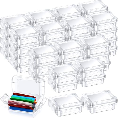 Dcocdeely 24 Pcs Plastic Crayon Box with Lid, Clear Stackable Crayon Organizer Crayon Holder Case Crayon Storage Containers for School for Pen Pencil Art Crafts School Classroom Supplies (24)