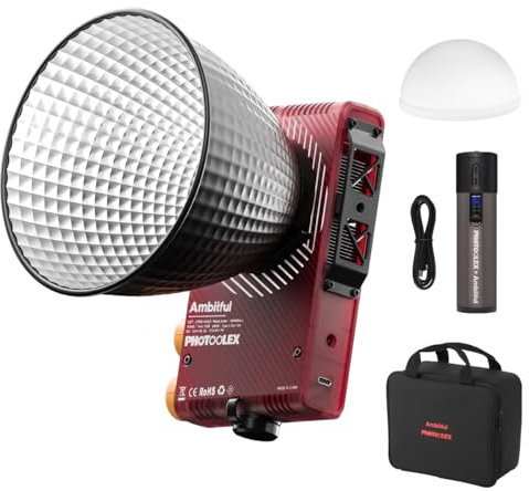 Ambitful Q100Lite Combo Lampe vidéo LED 100 W, Lampe Portable COB pour Appareil Photo, Bicolore, 2700 K-6500 K avec télécommande Power Stick 5000 mAh, réflecteur + diffuseur (Ambitful Q100Lite)