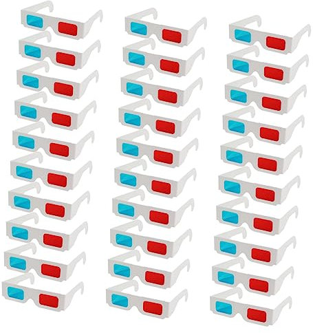 PHENOFICE 30pezzi Occhiali in Cartone Bianco Anaglifi Per Film e Video Occhialini Stereo Usa e Getta Per Cinema Viaggi e Divertimento