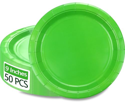 PTECDROTS 50Pcs Light Green Paper Plates - 9” Paper Round Bulk Dinner Plates for Spring Summer Daily Use Holiday Picnic Celebrations Sage Green Birthday Party Decorations