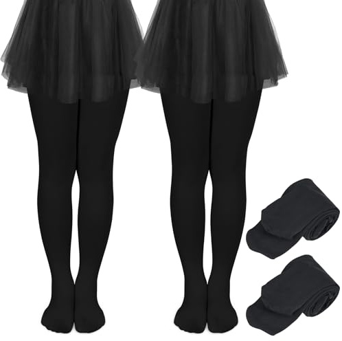 ouhos 2 paia di legging da balletto per ragazze, colore bianco e nero, comodi, morbidi, sottili, per danza e scuola, per bambini dai 5 ai 13 anni, Nero , 11-13 Years