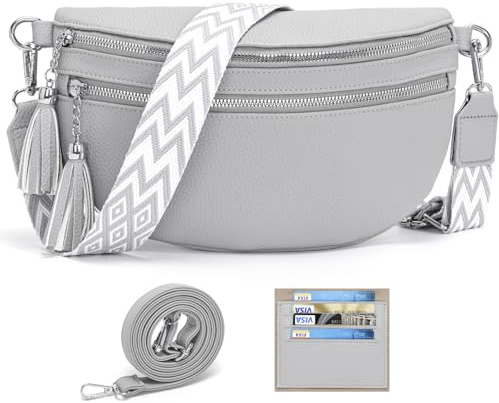 LANXINGLUO Bauchtasche Damen umhängetasche Damen mittelgroß Crossbody Bag Mit Kreditkartenfach und 2 Schultergurten Bags for Women hellgrau