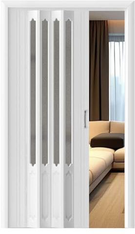 Accordion Folding Door | PVC Waterproof Soundproof Retractable Sliding Door | Tall Concertina Door for Indoor Doorway and Shower Large Openings