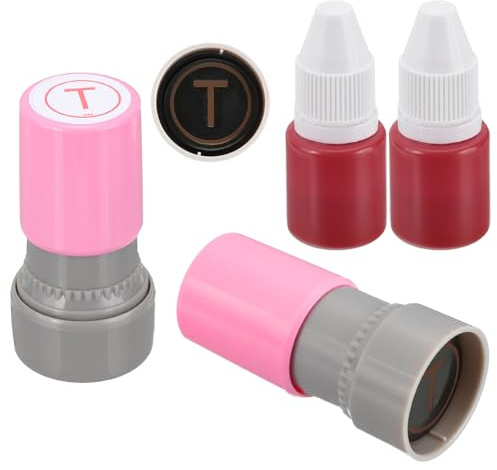 PATIKIL Letter Stamps Self Inking, 2Pcs Alphabet T Character Teacher Ink Initial Stamp with Refill Ink for Class Notebook Scrapbooking DIY Craft, Pink