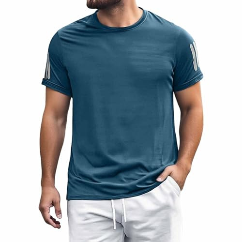 Camiseta de manga corta para hombre de seda de hielo, cuello redondo, deportiva, manga corta, al aire libre, tiempo libre, camiseta de moda, ligera, transpirable, para trajes tradicionales