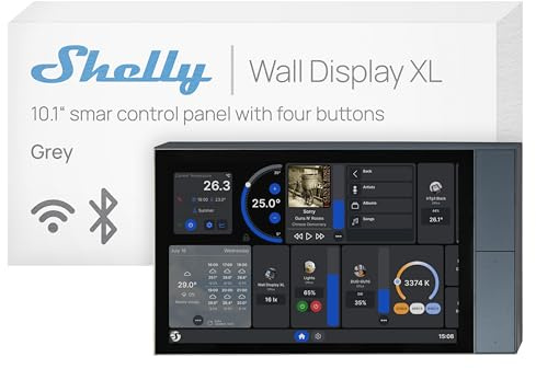 Shelly Wall Display XL Silber - 10.1 WLAN-Smart-Home-Bedienfeld, Vier Tasten, integriertes 5A-Relais, Neutralleiter Erforderlich, LUX-Sensor, Stereo-Lautsprecher, Steuerzentrale, Alexa & Google Home