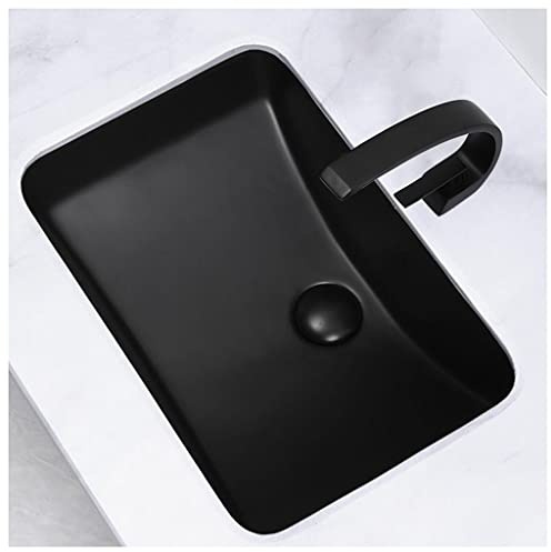 Lavello da bagno sottotop nero – Lavabo rettangolare con rubinetto e kit di scarico, 45 x 35,5 x 20 cm, moderno lavabo sottopiano per una decorazione domestica elegante
