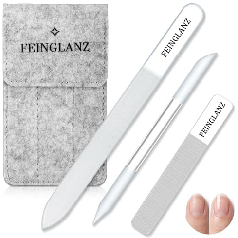 Geiserailie Set da 3 Pezzi Lime per Unghie in Vetro Lima Lucidante in Vetro Stick per Manicure di Precisione con Finitura Liscia Set con Custodia in Feltro(Bianco)