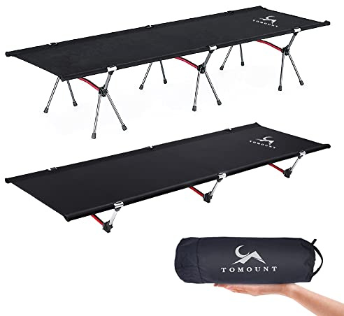 FreiZelt TOMOUNT Lit de camping léger en alliage d'aluminium Compact Lit de camping Lit de voyage pour balcon, jardin, camping, randonnée en plein air – Noir