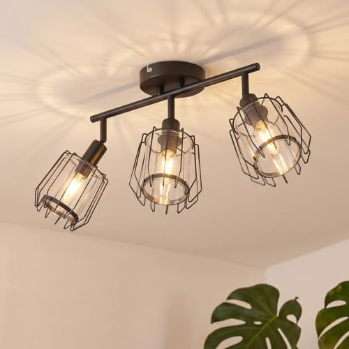 LVWIT LED-taklampa med 3 spotlights, E14 takspot med akrylskärm, svart svängbar inomhusvägglampa, kök, sovrum (utan glödlampor)